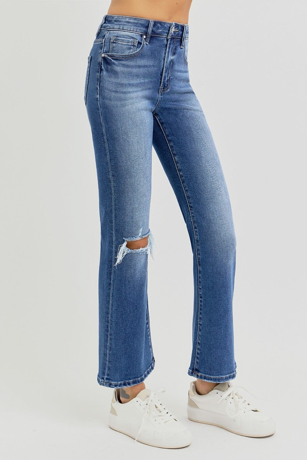 Distressed High Rise Crop Flare Jeans