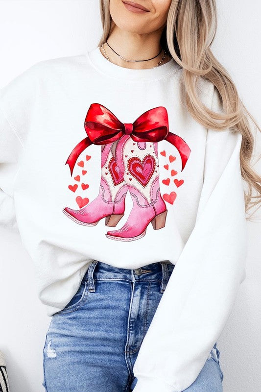 Valentine Cowgirl Boots Graphic Plus Sweatshirt