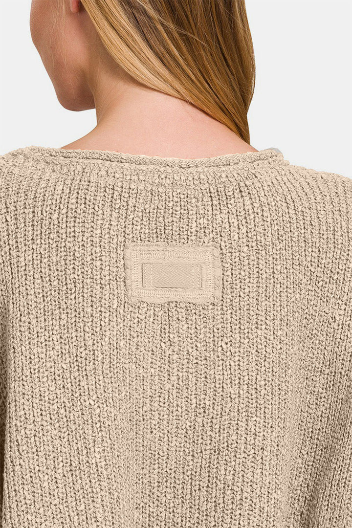 Notched Side Slit Patch Sweater