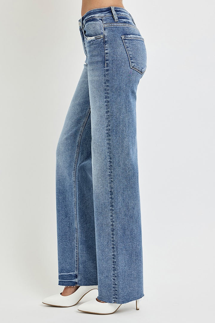 High Rise Straight Leg Jeans with Pockets