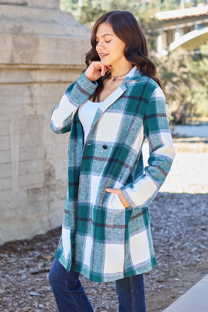 Plaid Button Up Lapel Collar Coat